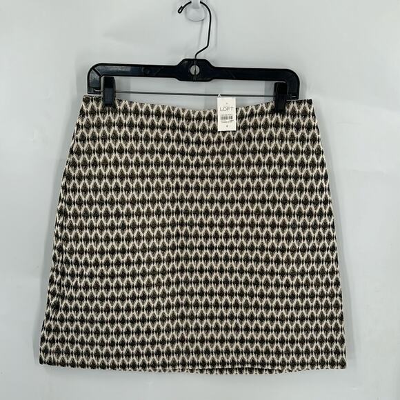 Loft Women's Black & White Print Zipper Back Skirt Size 8 - Picture 1 of 11